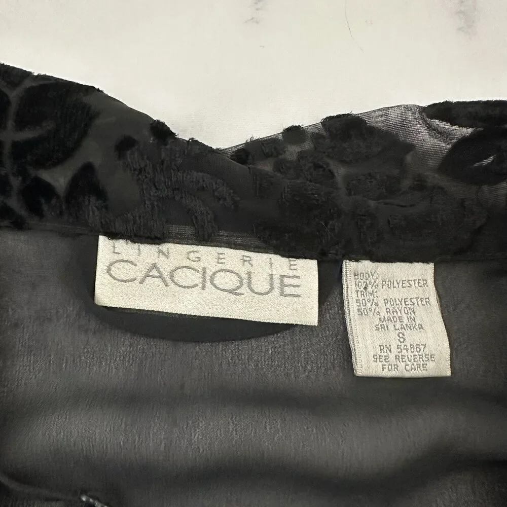 Cacique Womens Vintage Negligee Slip Robe Set Plus Size S Black Sheer Floral - Picture 6 of 16